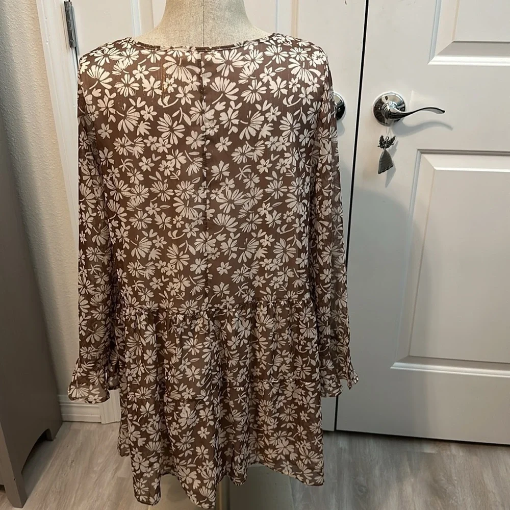 PEACH LOVE CALIFORNIA BOHO FLORAL SHIMMER THREADED DRESS GUC SZ M VERSATILE - Picture 8 of 12